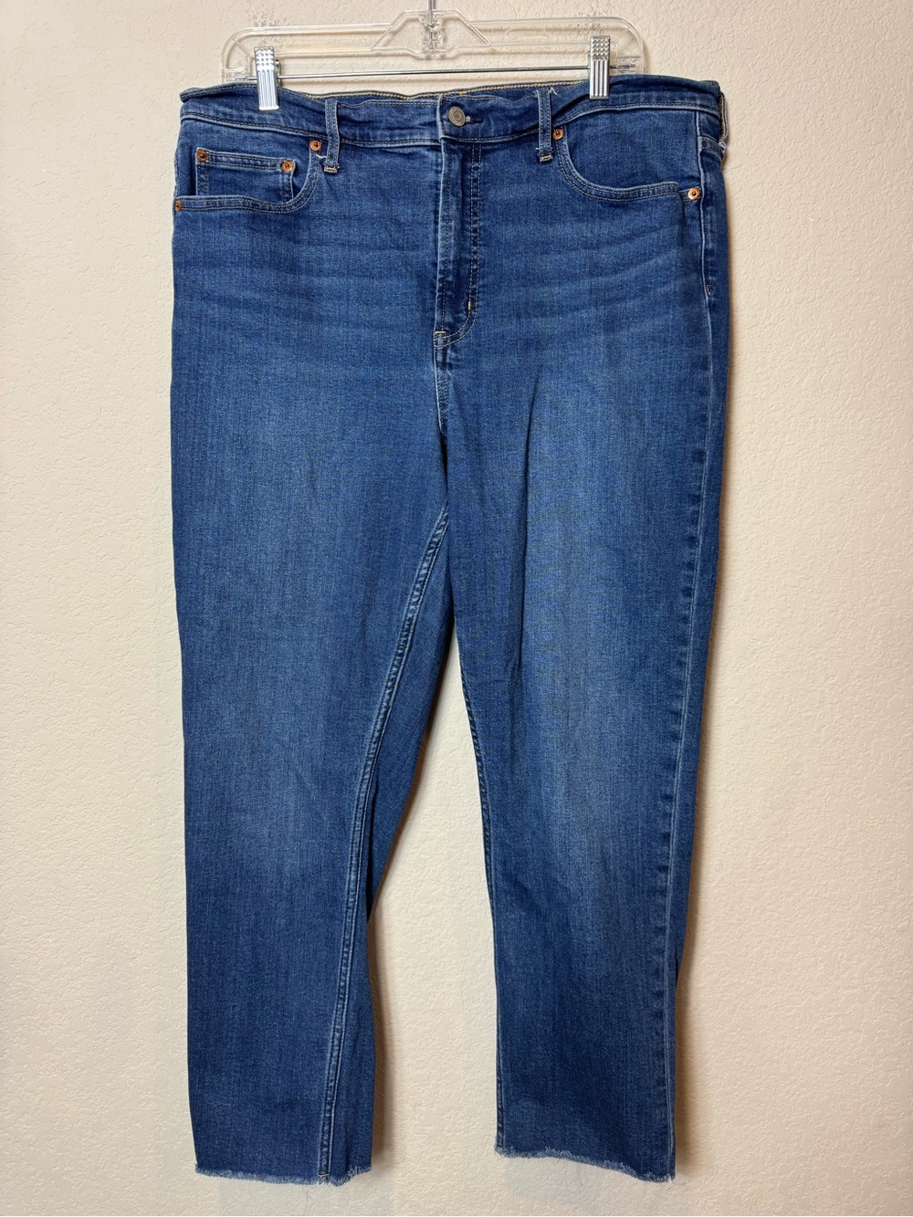 Gap Denim Cigarette High-Rise Women's Blue Jeans Medium Wash Raw Hem Plus Sz 18